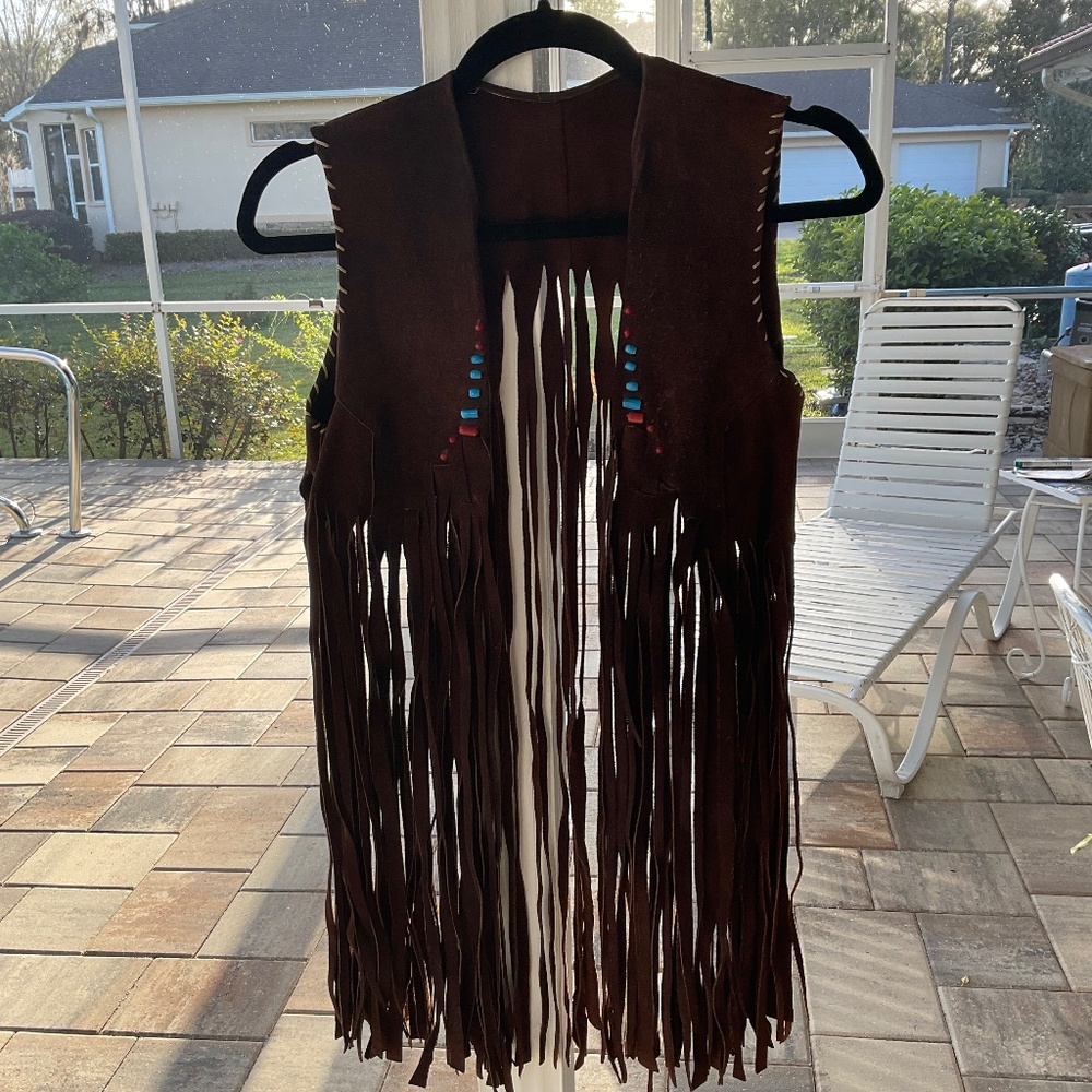 Auntentic Vintage 70s Hippie Buckskin fringe vest
